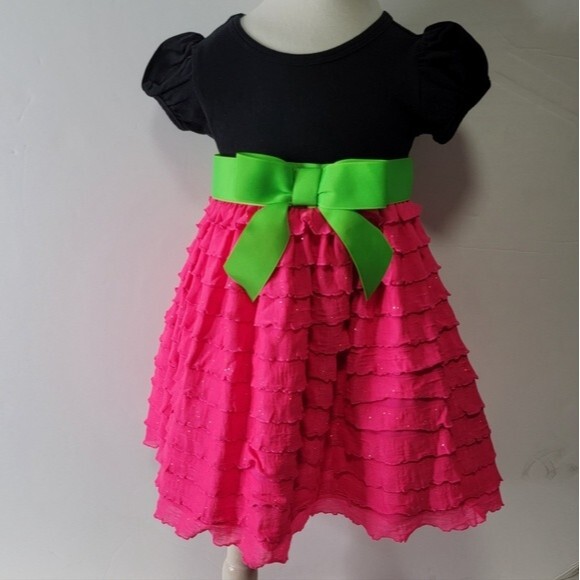 Bonnie Baby Christmas Party Dress Size 12 months black pink green - Picture 7 of 7